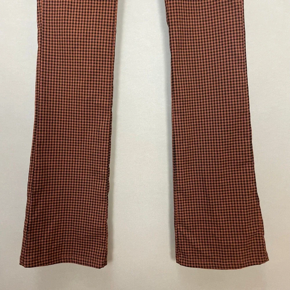 Urban Outfitters Pants Gingham Plaid Black Brown Flared Leg Size 2 Preppy Retro